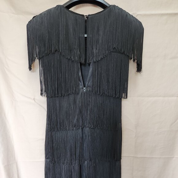 Vintage Black All Over Fringe Flapper Dress Sleeveless Party Dress - Picture 3 of 10